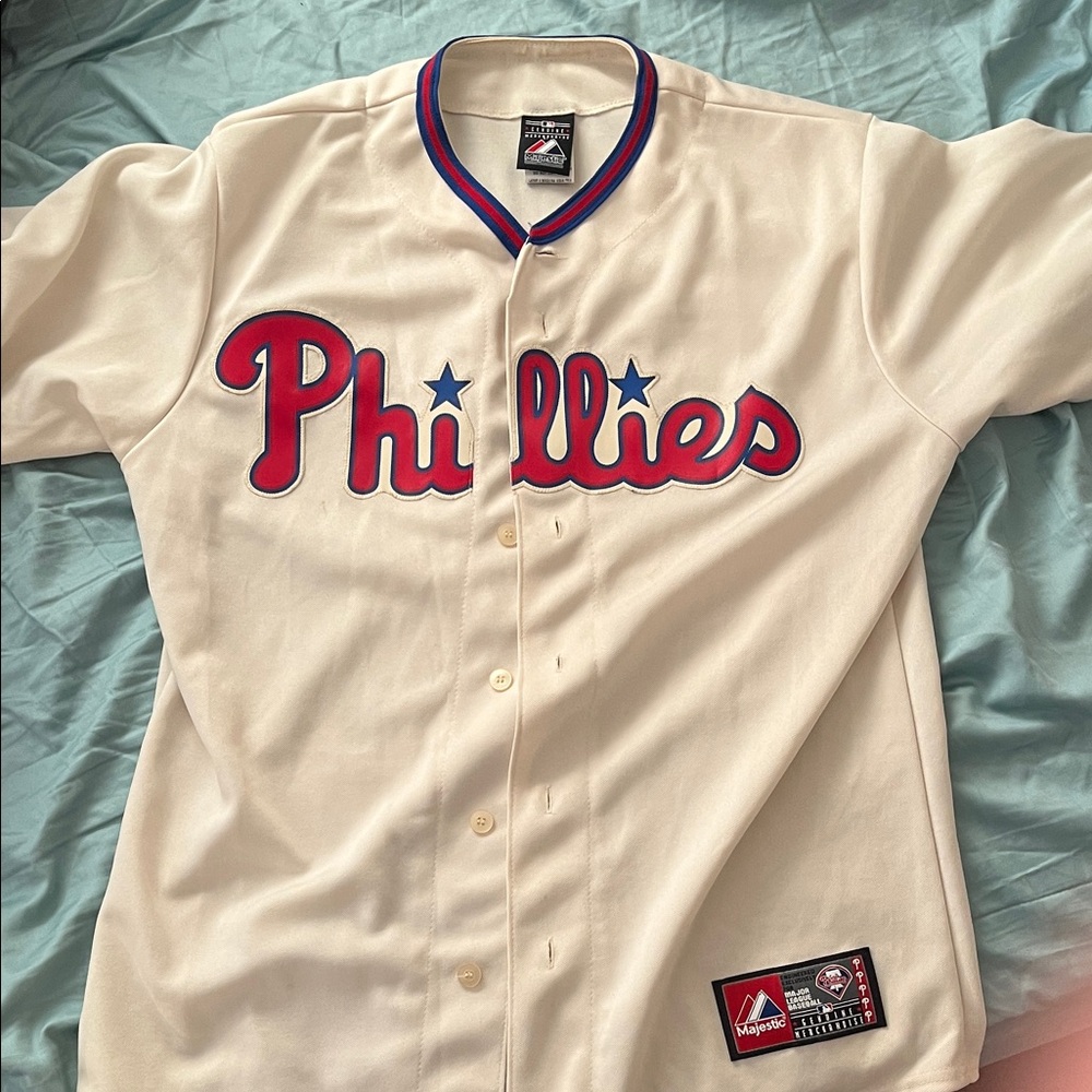 Majestic Phillies Cream Baseball Jersey Philadelphia Phillies Sunday Jersey.